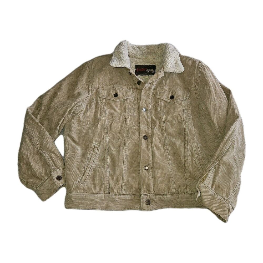 Old Navy Vintage Corduroy Sherpa Lined Jacket Tan Brown Jacket Y2K Trucker Med - Picture 2 of 12
